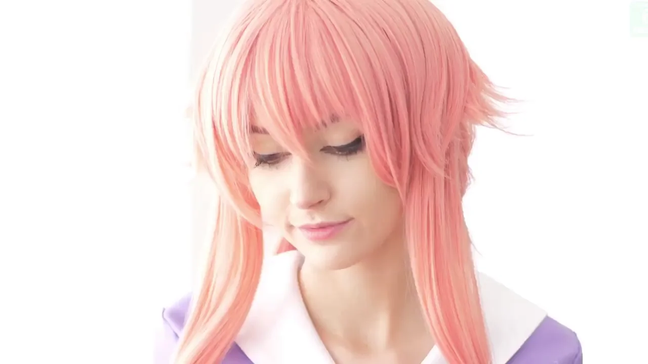 Purple Bitch's Yuno Gasai Cosplay: Pink-Haired Slut Teases in Purple Thong