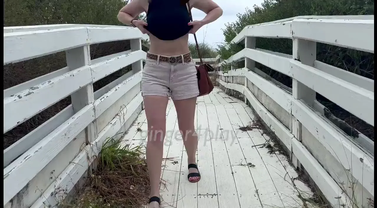 Thick Redhead Ginger4Play Flashes Massive Tits on Beach Boardwalk 😈🏖️