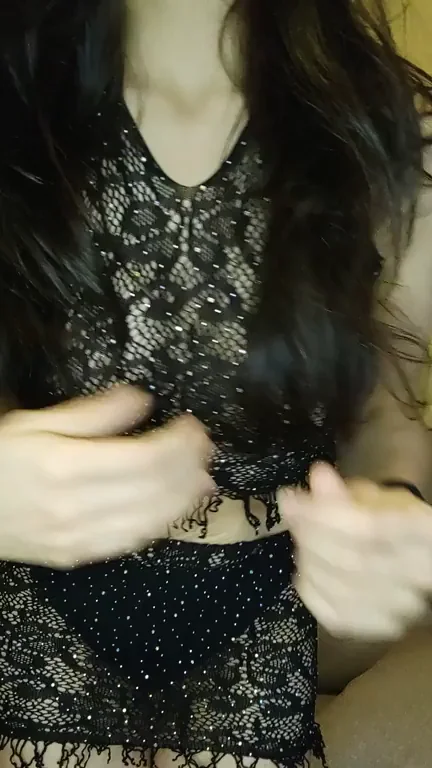 Brunette Slut's Perky Natural Tits Drop with Rock-Hard Nipples