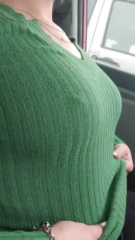 Unleashing Those Juicy Sweater Puppies in the Car! 🍈🍈
