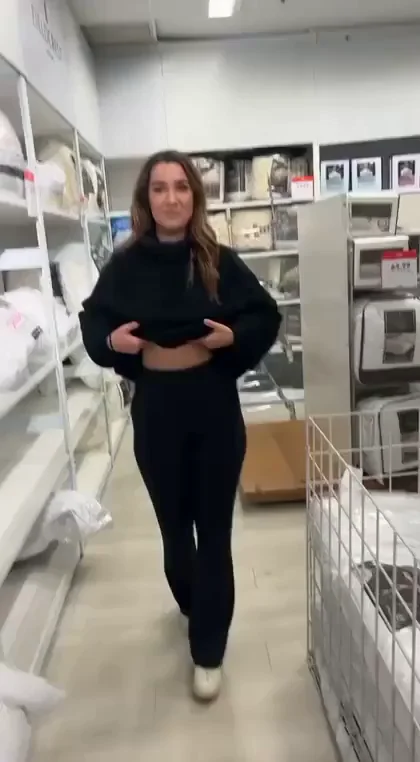 Scaring Shoppers with Slutty Public Tease in Bedding Aisle