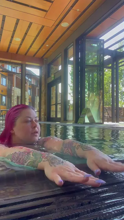 Neon Pink Haired Slut Teasing from the Pool