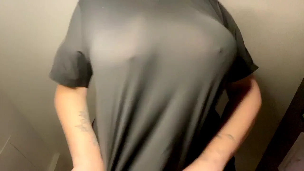 Sheer Tease: Tits Poppin' Through Gray Mesh