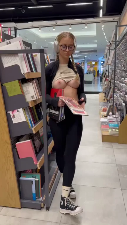 Bookstore Tease: Help Me Pick While I Flash My Perky Tits? ;)