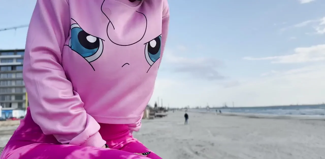 Jigglypuff Slut Flashes Massive Tits on Public Beach