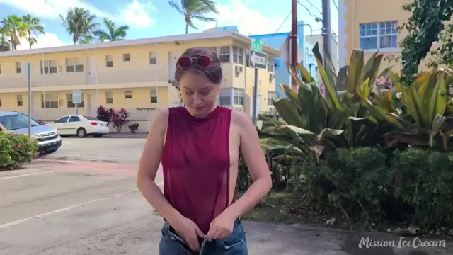 Construction Crew Catches Busty Babe's Slutty Top Swap in Broad Daylight