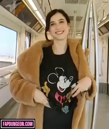 Cutie Flashes Perky Tits on Packed Train