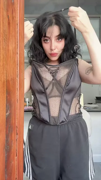 Bigtiddy Goth GF Teasing in Sheer Leather Harness