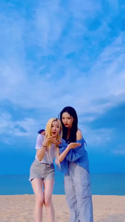 CRAZY K-Pop Sluts: Swan & Karina Beach Tease Fap Fest