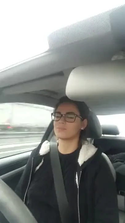 Stunning French Girl Drives with Her Tits Out