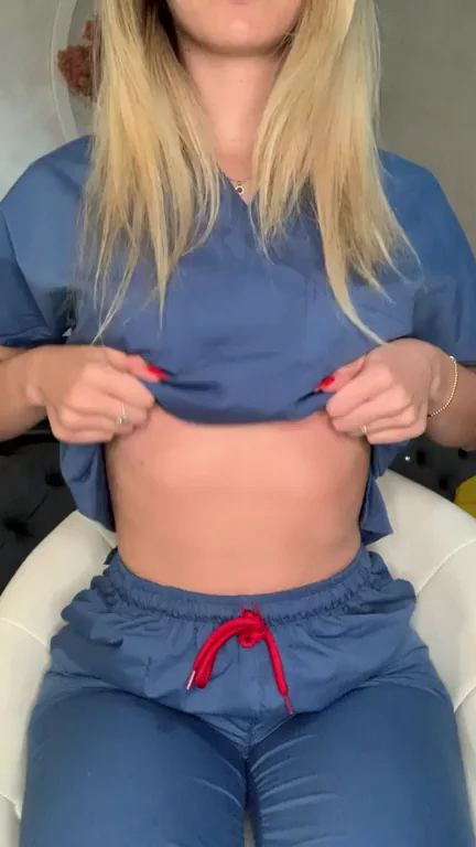 Petite Nurse Tease Flashes Her Tiny Perky Titties for Your Cum 😈