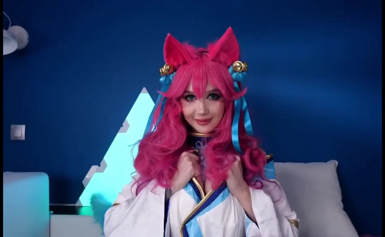 Purple Bitch as Horny Ahri Cosplay 🦊💦 Pussy Tease & Tits Out