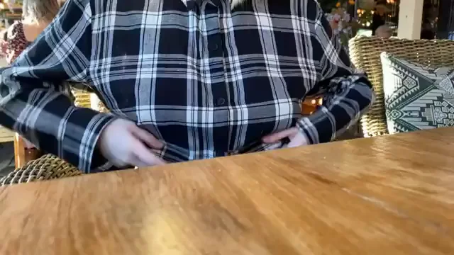 Flashing my big naturals at a fancy restaurant [GIF]