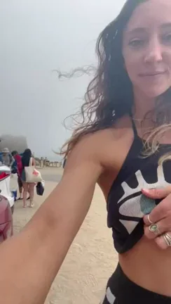 Brunette Slut Flashes Perky Naturals in Beach Parking Lot