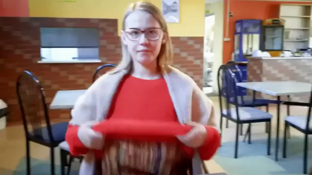 Of course, in this eatery I eat traditional dishes from my country, which promote the growth of my already huge boobs, as well as my ass. And the lady in the back probably bought something traditional, too