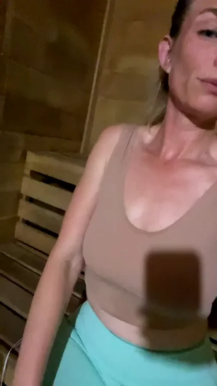Sauna Slut MILF Rewards Her Sweaty Workout with Massive Tit Tease 🥵