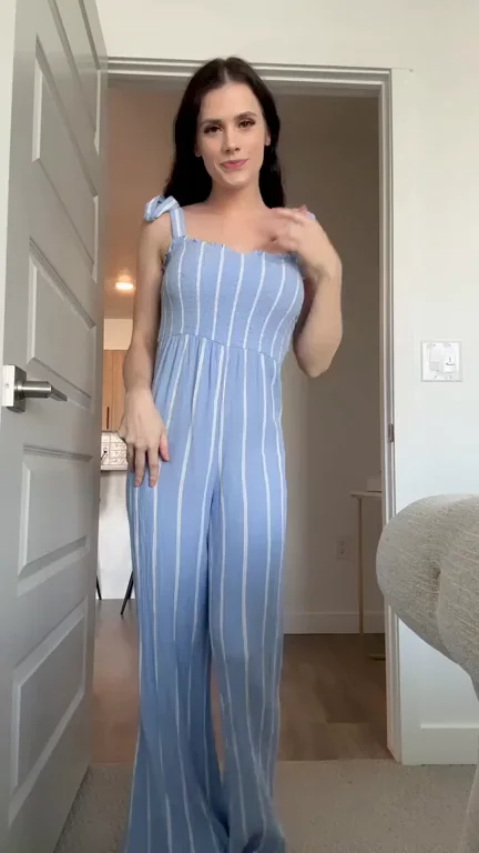 Jumpsuit Hits the Floor for My Big Fake Tits Tease 😈💦