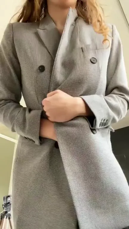 Slutty Office Secretary Coat Tease 😈👗💋