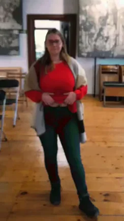 Well, in a museum as it is in a museum. Empty, there's a lady curator walking around in the back, and I'm just showing off my huge boobs. heh