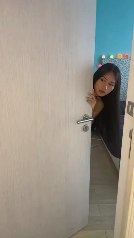 Asian Teen Slut Peeking from Door, Begging to Get Fucked