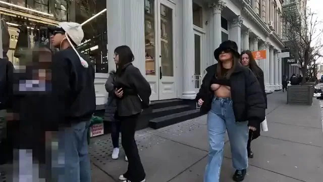 Public Tit Flash Shocks Strangers on Snowy Street