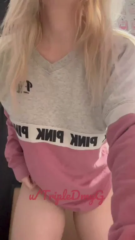 Blonde Bombshell's Massive Titty Drop in Pink Hoodie
