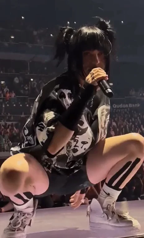 Billie Eilish Slow-Mo Leg-Spread Stage Bounce Tease