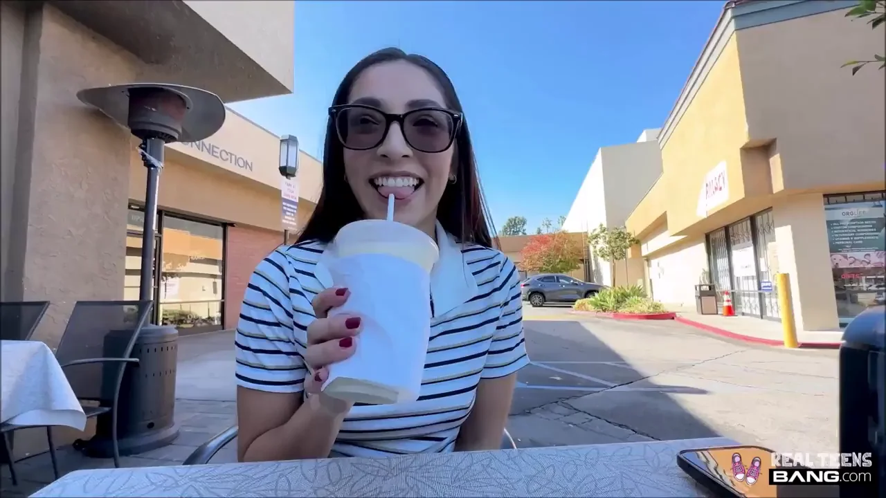 Petite Glasses Slut's Public Cum-Filled Smoothie Suck & Nude Tease