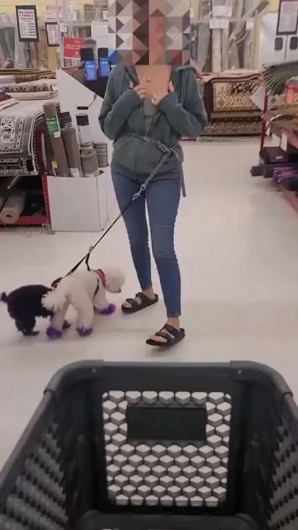 🛒 Slutty Shopping Flash: Tits Out with Puppy in Tow! 😈