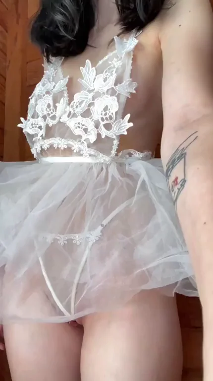 20yo Egirl's Adorable Lacy Lingerie Tease with Pussy Peek