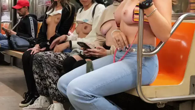 🚌 Topless Sluts Chilling on the Subway Wait for Next Stop! 😈