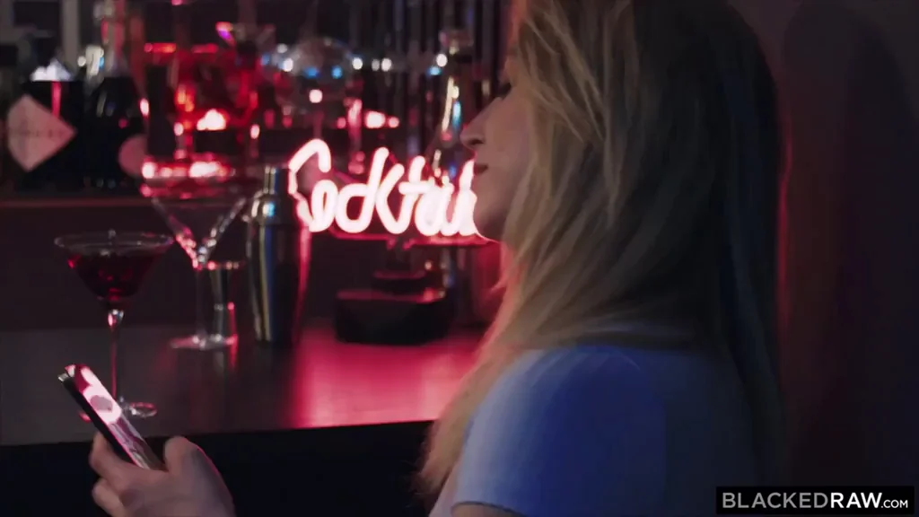 Blonde Bombshell Stares at Massive Black Cock in Cocktail Lounge