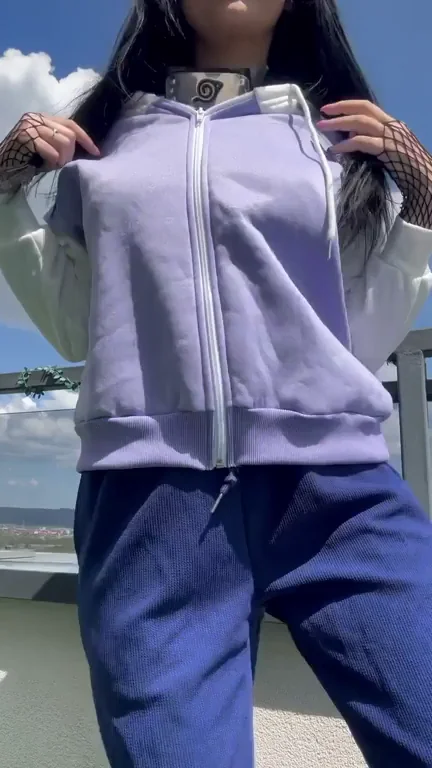 Hinata has a surprise under her hoodie