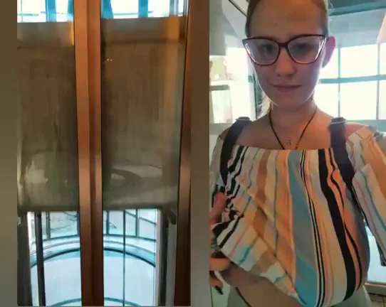 Elevator Tease: Massive Tits Bursting Out in Public Gaze