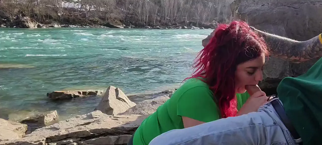 Riverside Redhead Slut Deepthroats Thick Cock in Broad Daylight [OC]