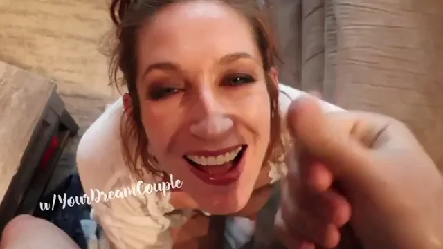 Grinning Slut Begs for Your Thick Load with Open Mouth
