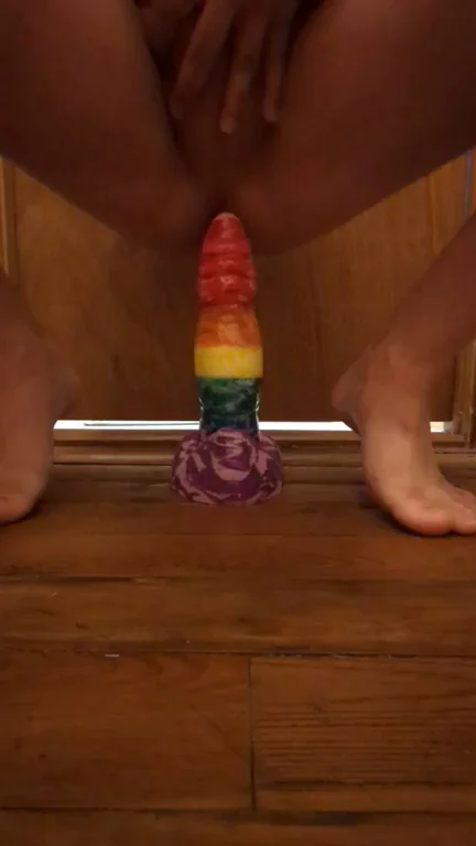 Sissy Slut Rides Massive Rainbow Votan Dildo 🏳️‍🌈🍆💦