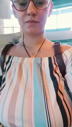Glass Elevator Mall Flash: Busty Babe's Massive Tits Pop Out 😈👀
