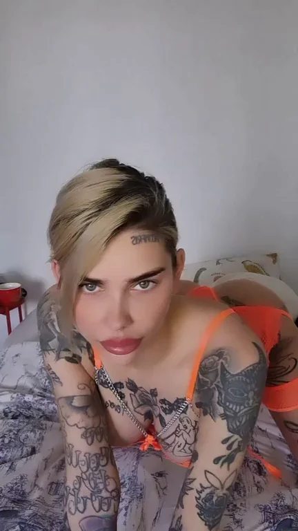 Hubby Hates Orange? Watch Me Strip My Inked Tits & Ass for You 😈🍊