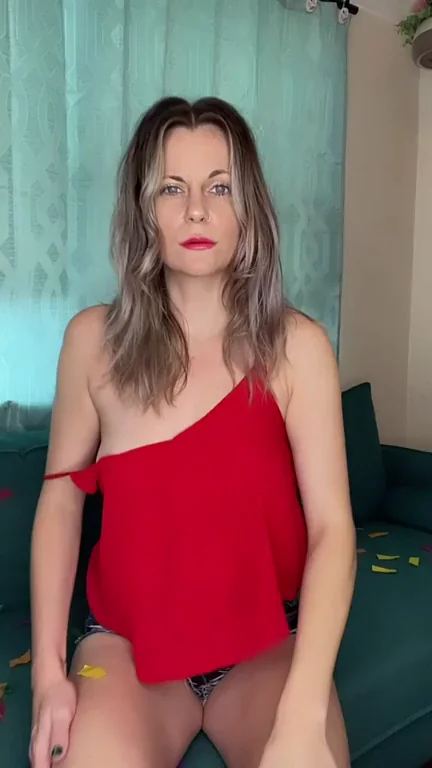 Red Slips Off, Tits and Pussy Pop Out for Real Girl Tease