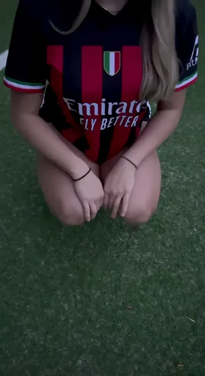 18yo Slut Kneels in AC Milan Jersey Begging for Cum on Her Tits 😈💦⚽