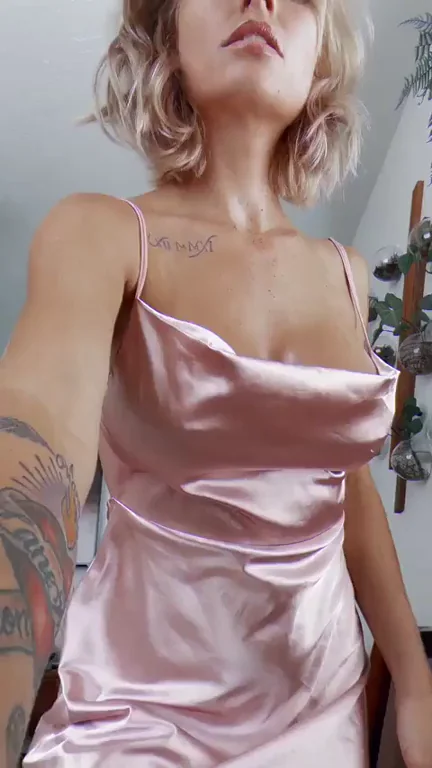 Pink Satin Slut Dress Pokies Tease 😍🍒