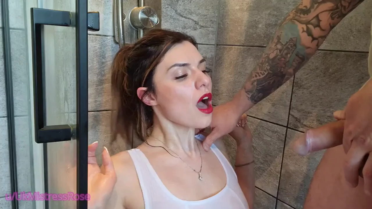 Shower Slut Gets Pissed On, Facefucked Deep & Gulps Massive Cum Facial 💦🍆😈