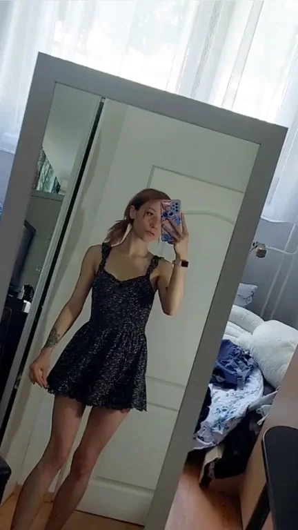 Cute Redhead Tease in Tiny Black Dress 💋🔥