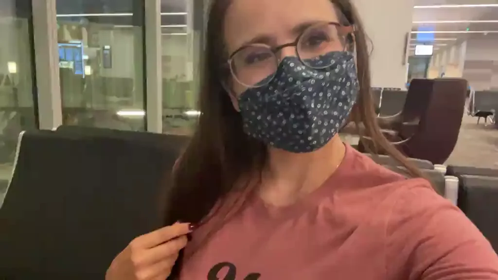 Airport Slut Fingers Her Wet Pussy While Masked Up
