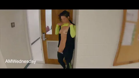 College Slut Flashes Tits in Campus Hallway 😈🍑