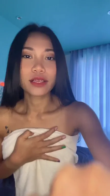 Asian Tease in Towel: 'Do I Look Hot?' Slutty Mirror Flex