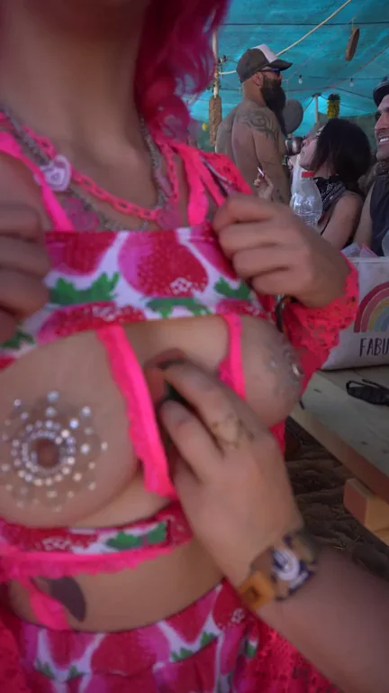 Flaunting Pierced Tits at Regional Burning Man Fest 🔥🍉👙
