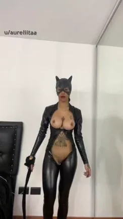 Aureeliita's Slutty Catwoman Rides Big Pink Dildo with Massive Tits and Ass