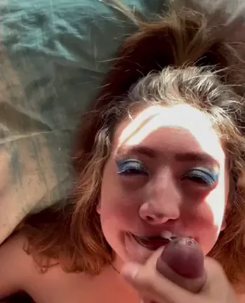 cute chick gets covered in thick creamy cum
